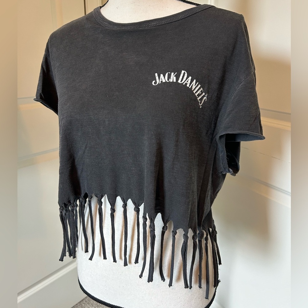 Lucky Brand Black Jack Daniels Fringe Crop Top